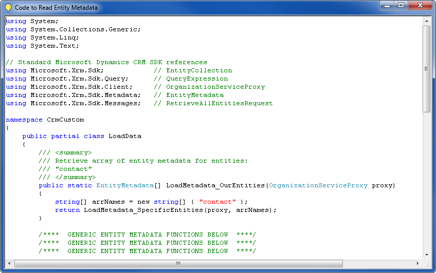 Microsoft Dynamics CRM Expert Tool - C# Code Generator 1 - Entity Metadata