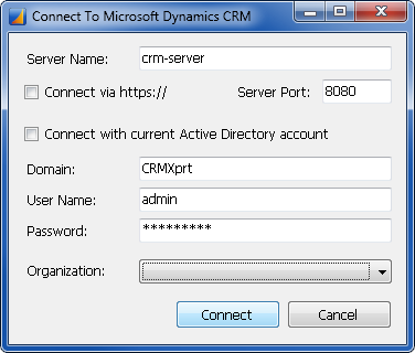 Microsoft Dynamics CRM Expert Tool - Login to CRM Server
